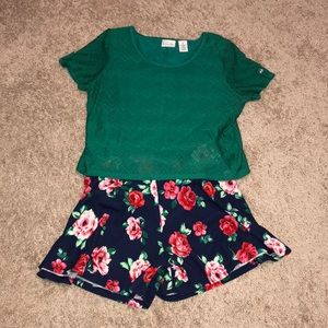 Petite M Green Layered Short Sleeve Shirt